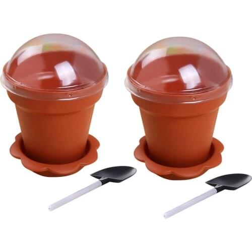 30/20/10pcs Flowerpot Cake Disposable Cups with Lid Shovel Scoop Bottom Plastic Yogurt Cup Dessert Container Ice Cream Mousse