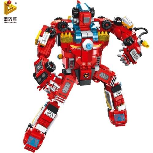 City Fire Truck Robot 752 PCS Speed Boat Fire Ladder Aircraft DIY Building Blocks Childrens Toy Stickers Gift Building Blocks