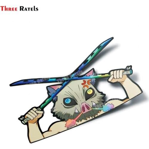 Three Ratels A927 Cartoon Car Sticker Hashibira Inosuke Peeker Vinyl JDM Graffiti Peeking Car Window No Reflective Decal