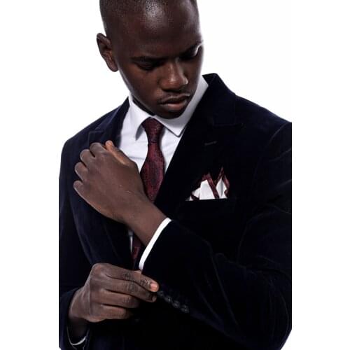 Wide Peak Lapel Velvet Navy Blue Blazer