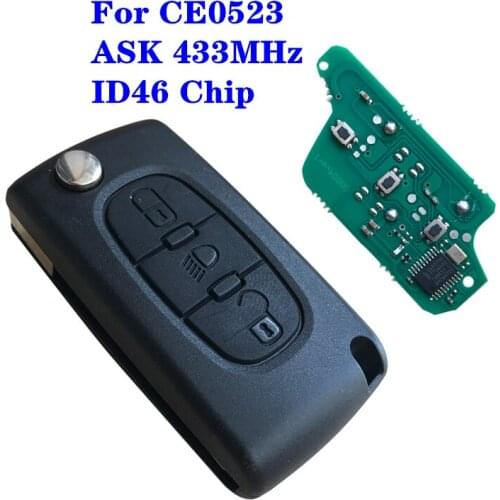 CE0523 ASK 433Mhz ID46 For Peugeot 407 306 Citroen C6 C8 C2 C4 Hatch Coupe Berlingo Headlight 3 Button Uncut VA2 HU83 Blade