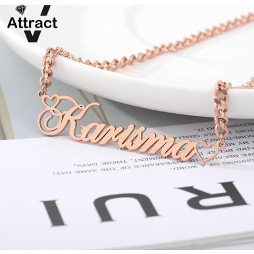 V Attract Customized 314L Stainless Whip chain Letter Pendant Choker Necklace Cursive Handwriting Nameplate Birthday Gifts