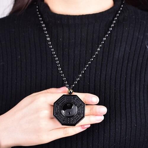 Black Obsidian Yin Yang Necklace Pendant Womens Jewelry High Quality Gossip Pendant Chinese Taiji-Bagua Mens Jewelry