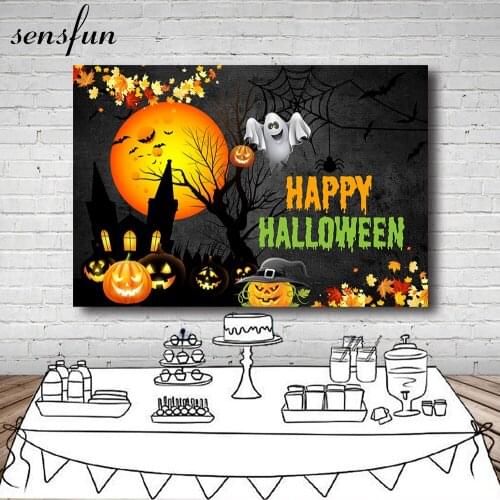Sensfun Happy Halloween Day Photography Backgrounds Black Night Moon Ghost Pumpkin Backdrops For Photo Studio Custom Photocall