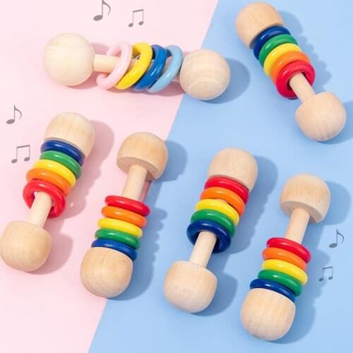 Baby Wooden Rattle 1pc Soother Teether Molar Toy Safe Musical Chew Montessori Baby Toys 0 12 Months Gift Juguetes C0542H