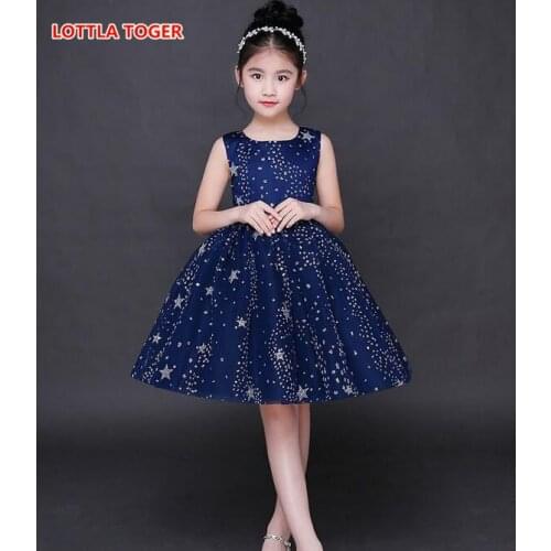 Elegant Children Kids Baby Girls Dress Stars Sequins Tulle Bow Toddler Tutu One Piece Dress Wedding Birthday Dresses