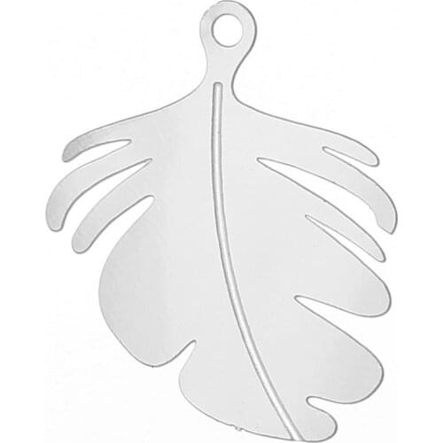 DoreenBeads Filigree Stainless Steel Charm Pendants Leaf Silver Color Enamel 24mm(1") x 20mm( 6/8"), 3 Pieces 2017 new