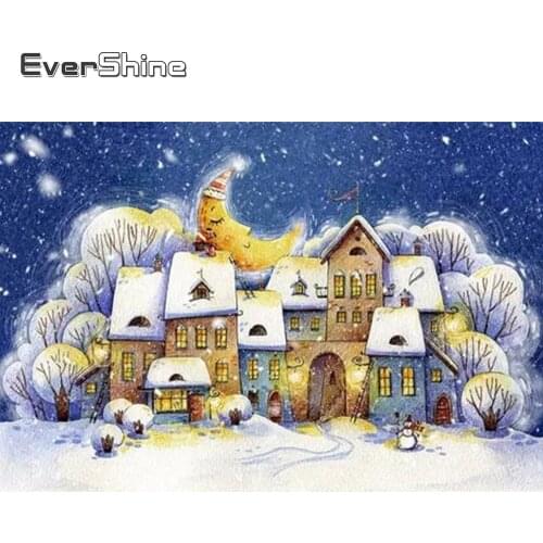 Evershine Full Square Diamond Painting House 5D DIY Diamond Embroidery Winter Landscape Rhinestone Art Home Decor Gift