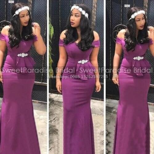 Shiny Beads Purple Bridesmaid Dresses Ruffles Mermaid Long Off Shoulder Women Formal Wedding Party Dress Maid Of Honor