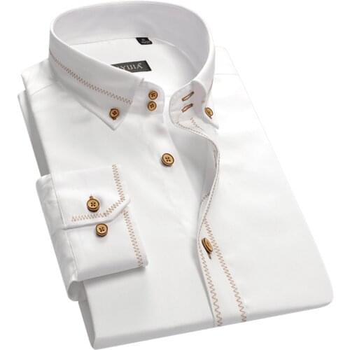 GREVOL 2017 New Fashion Square Collar Long Sleeve Slim Fit Soft Comfortable Men Dress Shirts 100% Cotton Border Shirts