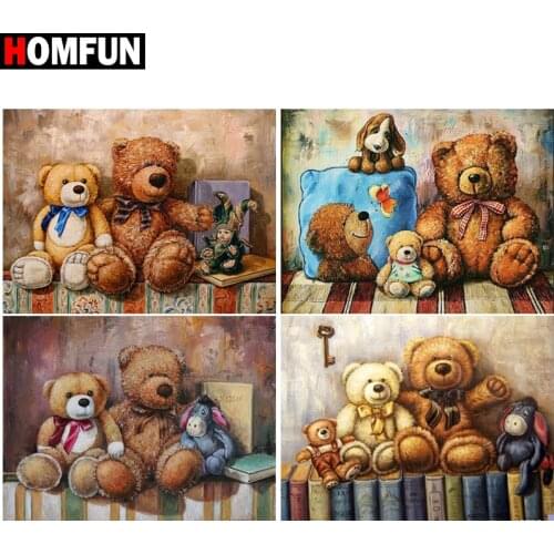 HOMFUN 5D Diamond Pattern Rhinestone Needlework Diy Diamond Painting Cross Stitch "Teddy bear scenery" Diamond Embroidery
