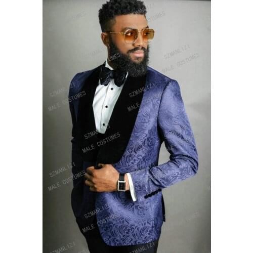 JELTONEWIN Mens Wedding Suits 2020 Italian Design Custom Made Navy Blue Smoking Tuxedo Jacket 3 Piece Groom Terno Suits For Men