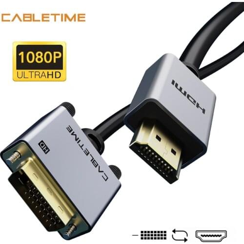 CABLETIME HDMI to DVI Cable 24+1 pin Bi-direction 1080P 60Hz DVI Converter for Projector Notebook PC Laptop N374