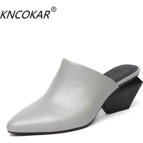 KNCOKAR2018 High heels and pointy slippers lady of summer new European and American baotou cool drag with lady leather sandals