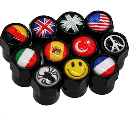 4Pcs/Set Car Wheel Tire Valve Caps Stem Cover Auto Styling National Flags for VW Suzuki BMW Audi FIAT Mazda Toyota