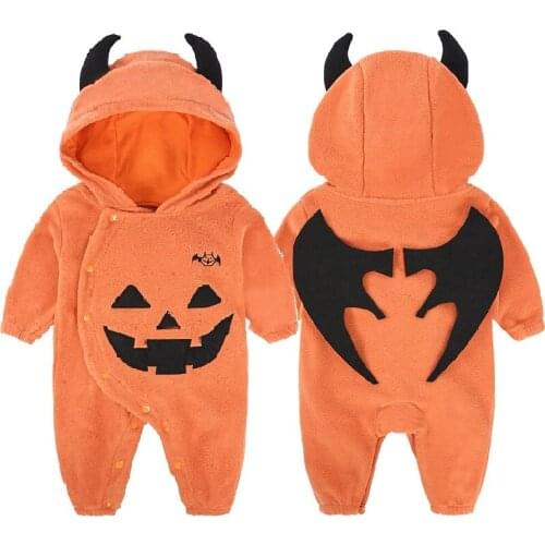 Halloween Newborn Rompers Polar Fleece Baby Boys Pumpkin Outfits For Infant Coats Hooded Jumpsuit Bat Spirit Costumes Jacket Top