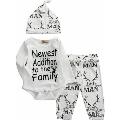 3Pcs Newborn Toddler Infant Baby Boys Clothes Romper Bodysuit Pants Leggings Set