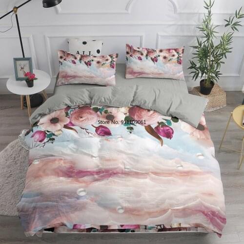 Tulip Flower 3D Digital Printing Bedding Set with Pillowcase Luxury Polyester Water Lotus Trees Case for Nordic 150 Bedclothes