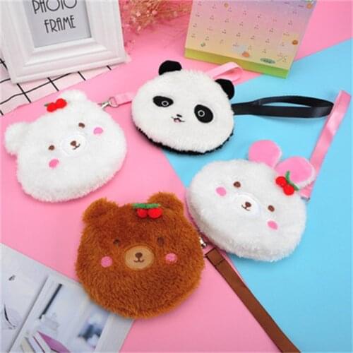 Cartoon Plush Animals Coin Purse Cute Panda Fur Circle Wallet Girl Key Earphone Organizer Bag Handbags Kids Gift