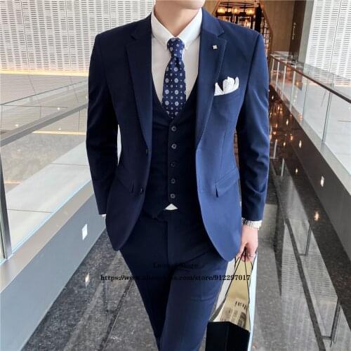 Classic Slim Fit Mens Suits Sets 3 Piece Jacket Vest Pants Formal Wedding Groom Tuxedo Office Male Business Blazer Costume Homme