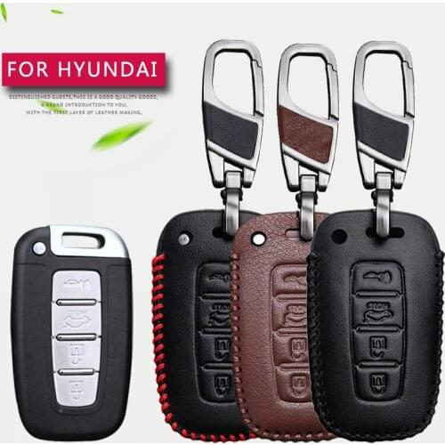 Leather Smart Car Key Cover Case For Hyundai I10 I20 I40 I30 Hb20 Veloster IX20 IX35 Creta Tucson Solaris Kona Sonata Key Holder
