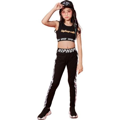 Summer girls jazz dance outfits teenager 9 10 11 Hip hop suit Navel vest+pants 2pcs yoga outfits letter new girl sports clothes