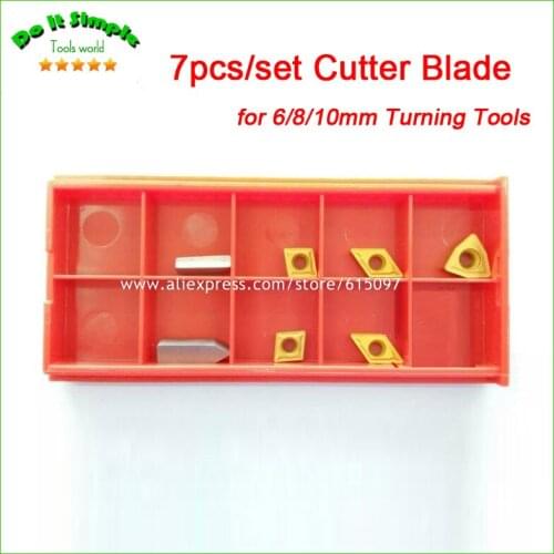 7pcs/set Blade for 6mm/8mm/10mm Hard Alloy Turning Tool, CNC Lathe Tool Kits Cutter , Durable Cutting Tools General Quality