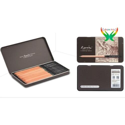 Marco 12Pc/set Renoir series design multi gray hand drawing 2H-8B black rod sketch pencil student art sketch suit iron box