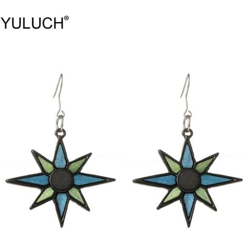 YULUCH 2019 Fashion Jewelry Women Drop Earrings Ethnic Gold Metal Zinc Alloy Setting Black Geometric Wooden Long Dangle Earrings