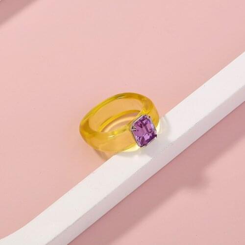 Trendy Simple Resin Rings for Women Transparent Candy Color Purple Crystal Ring Wedding Rings Jewelry for Women
