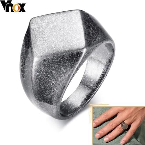 Vnox Oxidized Chunky Ring for Men Vintage Retro Stainless Steel Flat Top Punk Fraternal Bands Heavy Black Gothic Male Jewelry