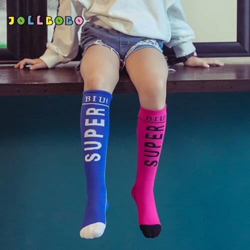 Soft Cotton Knee Length Socks for Kids 3-8y Spring Summer Boys Girls Children Cute "SUPER" Letter Long Socks Toddler Fashion