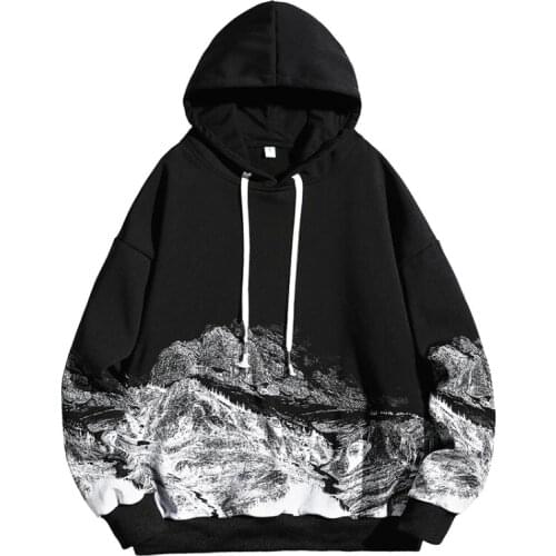 New Fall 2021 Hoodies Plus Size Men Ink Print Fashion Trend Hoodie Casual Boys School Oversized Tops Winter Sportswear