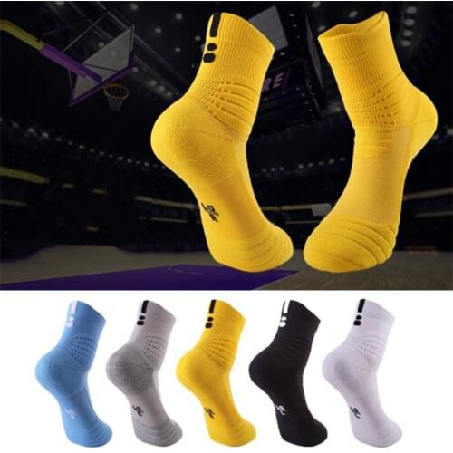 Solid Color Sport Socks Men Thick and Comfort Fiber Crew Socks for Basketball Cycling Tennis Socks Prevent Blisters