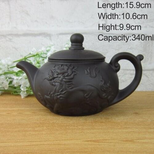 Authentic Yixing 340ml Teapot Tea Set Kettle,kung Fu Teapot Chinese Dragon And Horse Purple Clay Pot Black And Red Tea Service