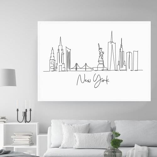 New York One Line Drawing Skyline Poster Nordic Black White Print Canvas Painting Wall Minimalist Art Picture Home Decoration