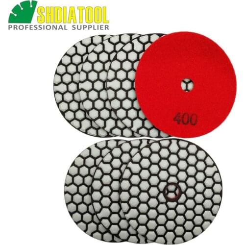 SHDIATOOL 7pcs 4inch #400 Dry Diamond Polishing Pads Dia 100MM Resin Bond Sanding Disk Working Without Water