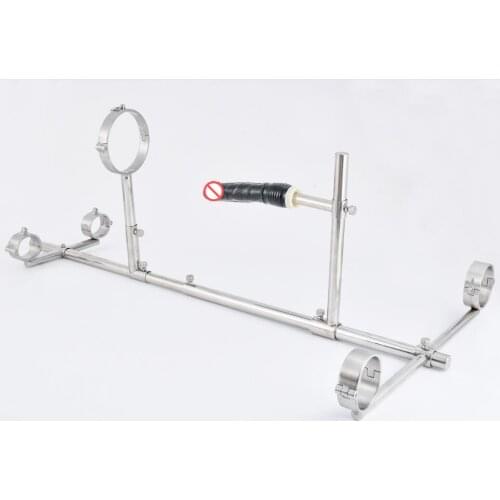 Screw Lock Stainless Steel Bondage Frame Dog Slaves BDSM Devices Set Handcuffs Wrist Cuffs Fetters Anklet Collar Dildo Sex Toy