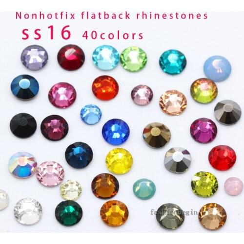 Top Quality ss16 43-Colors silver Flatback Non hot fix crystal rhinestones Nail Art Decorations Wedding cards making Glass stone