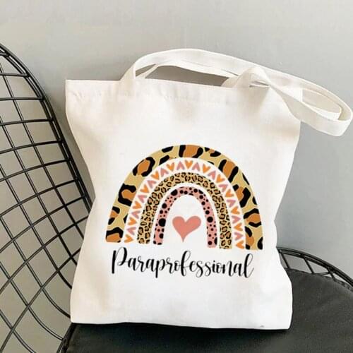 Teacher Supplies Rainbow Leopard Printed Tote Bag women Harajuku shopper Funny handbag Shoulder shopping Lady gift Canvas Bag