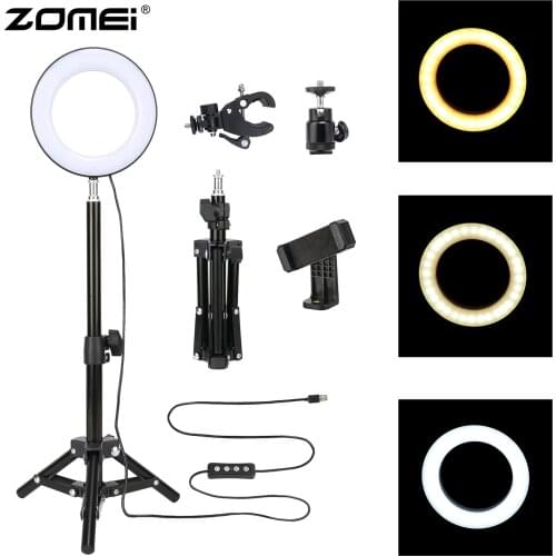 ZOMEI 6" Photography Lighting Dimmable LED Selfie Light Ring Light Youtube Live Video Makeup Photo Studio Light with USB Plug