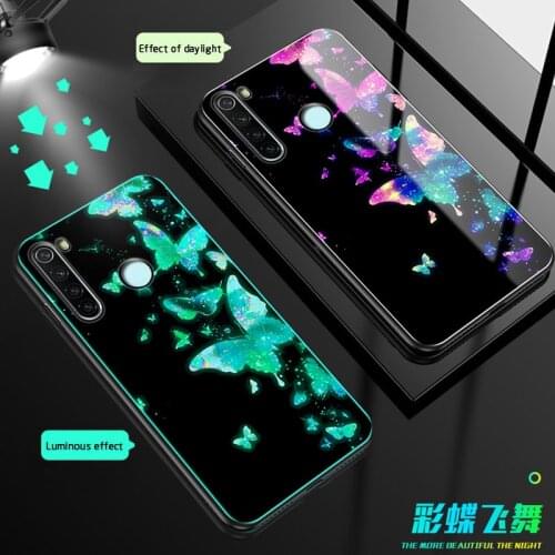 Luminous Glass Case For Xiaomi redmi Note 9S 9 Pro MAX Tempered glass Back Cover For Redmi Note 8 Pro Night light phone Cases