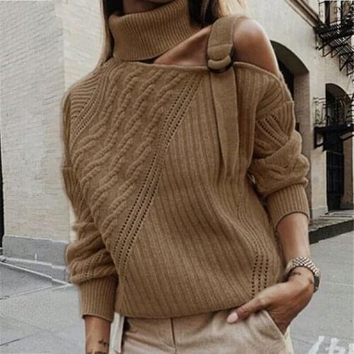 Autumn Winter New Fashion Sexy Halter Knit Sweater Women Jumper Strapless Pullover Long Sleeve Female Knitwear Pull Femme