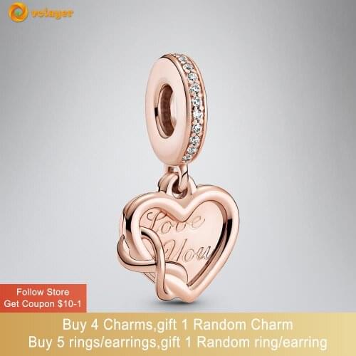 Volayer 925 Sterling Silver Bead Love You Infinity Heart Dangle Charm fit Original Pandora Bracelets Women Jewelry Making Gift