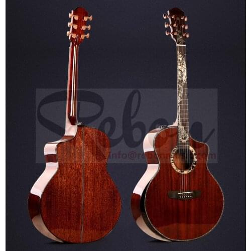 Weifang Rebon 41 Inch All solid Mahogany Acoustic Electric Guitar with Armrest