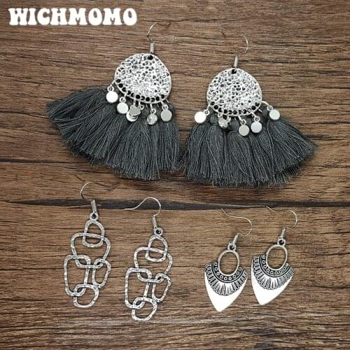WICHMOMO Retro Bohemia Zinc Alloy Geometric Tassels Earrings Womens Accessories Gifts EST002