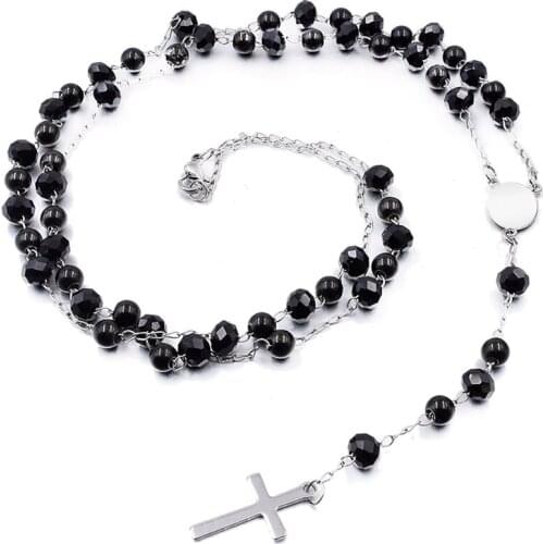 Anniversary cross jesus necklaces christian religious jewelry for men stainless steel chain,charm bead necklace women RN109