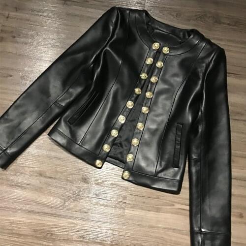 Women real leather jacket ladies genuine lambskin coat