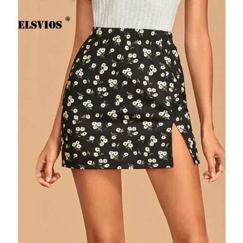 Fashion New Women Summer 2021 Sexy Floral Print Mini Skirt Casual Split Bodycon Skirt Streetwear Elegant Slim Party A-line Skirt