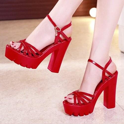 Plus Size 33-43 Block Heels Sandals Women High Heels Summer Shoes 2021 Elegant Platform Sandals Ladies Wedding Shoes Red